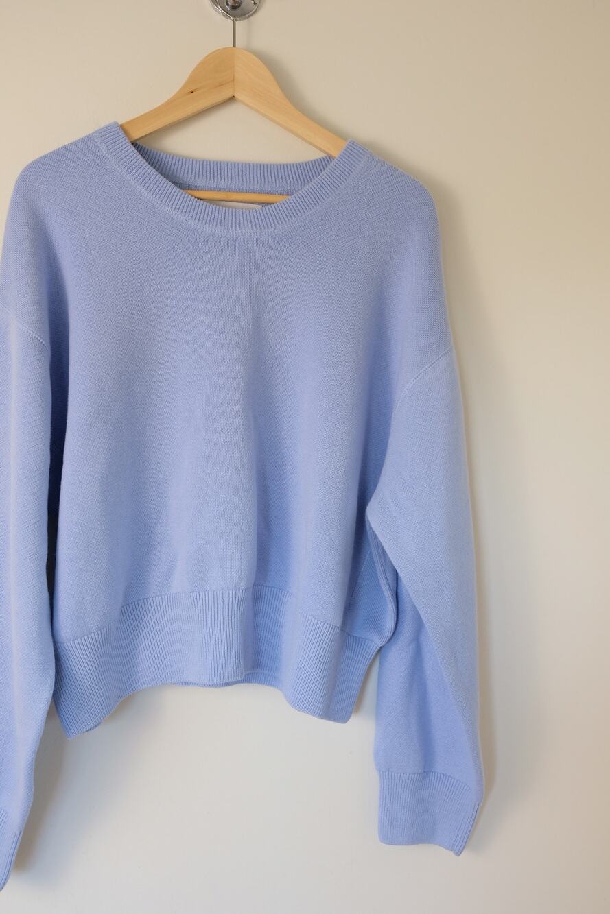 Aerie Crewneck Sweater Women's XL Blue 100% Cotton Boxy Oversized Cottagecore